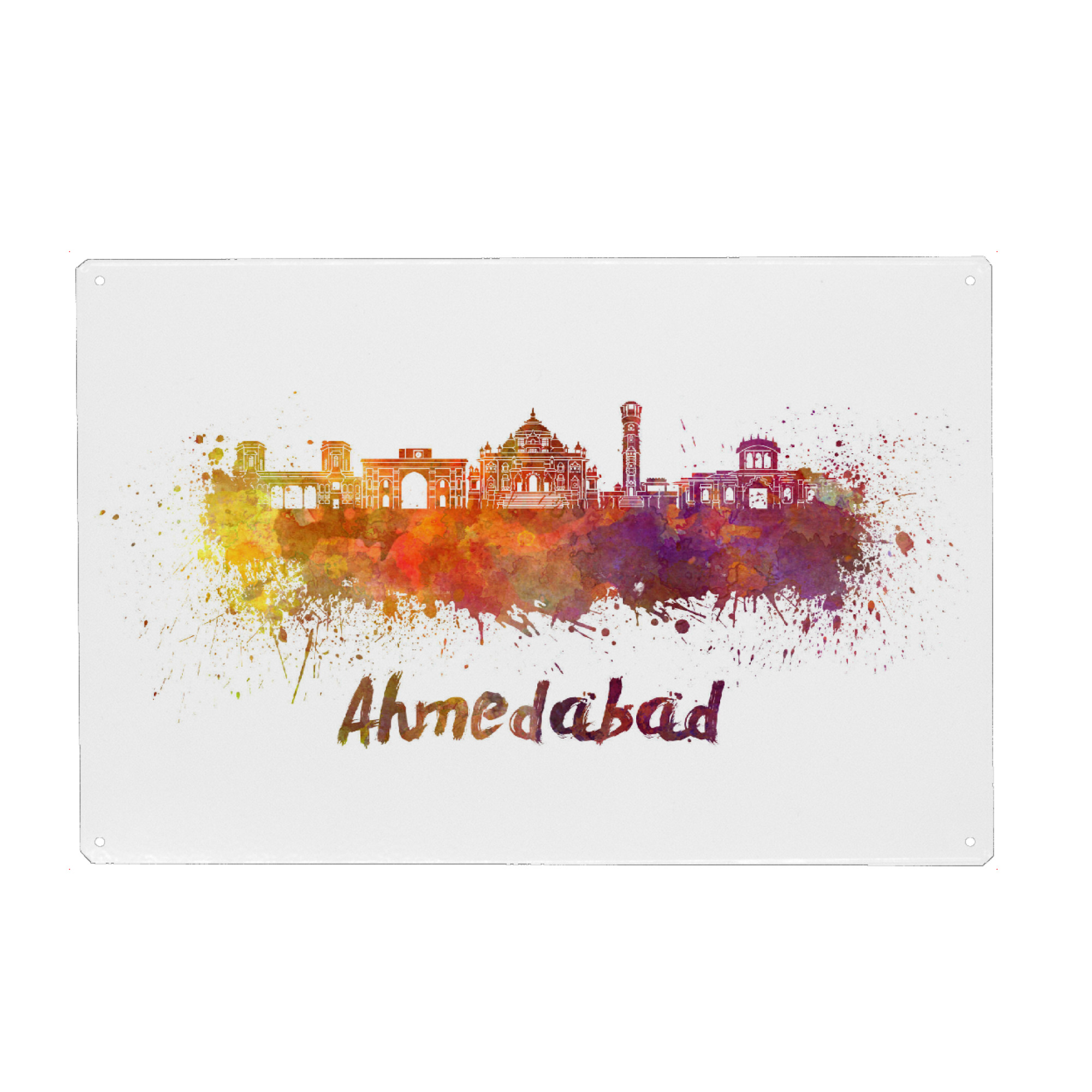 Metall Poster "AHMEDABAD skyline in watercolor" artboxONE - Städte,Reise,Architektur