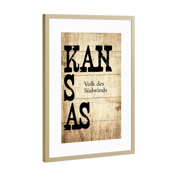 Poster mit Rahmen Gold "Kansas Bedeutung" artboxONE - Typografie,Reise,Reise / Länder