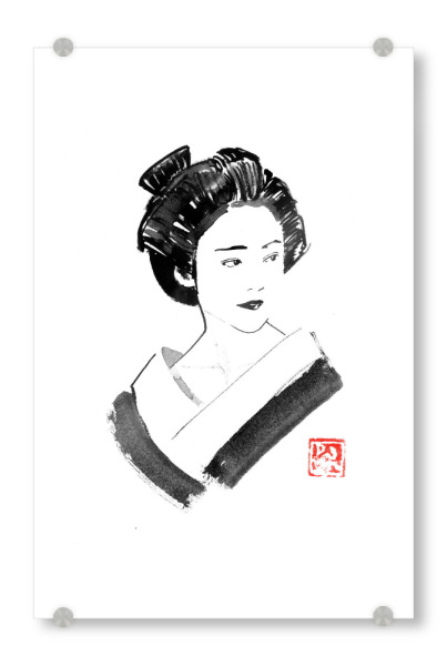 Acrylglasbild "Watching geisha" artboxONE - Menschen - Geisha,Sumie,Japan,Menschen,Schwarzweiß,Blackandwhite