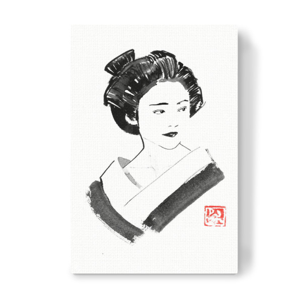 Leinwandbild "Watching geisha" artboxONE - Menschen - Geisha,Sumie,Japan,Menschen,Schwarzweiß,Blackandwhite