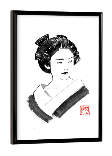 Poster mit schwarzem Rahmen "Watching geisha" artboxONE - Menschen - Geisha,Sumie,Japan,Menschen,Schwarzweiß,Blackandwhite