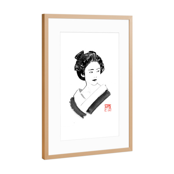 Poster mit Rahmen Kupfer "Watching geisha" artboxONE - Menschen - Geisha,Sumie,Japan,Menschen,Schwarzweiß,Blackandwhite