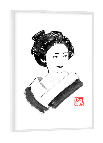 Poster mit weißem Rahmen "Watching geisha" artboxONE - Menschen - Geisha,Sumie,Japan,Menschen,Schwarzweiß,Blackandwhite