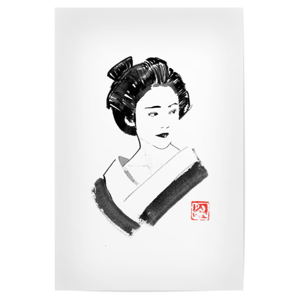Poster 30x20 cm "Watching geisha" artboxONE - Menschen - Geisha,Sumie,Japan,Menschen,Schwarzweiß,Blackandwhite