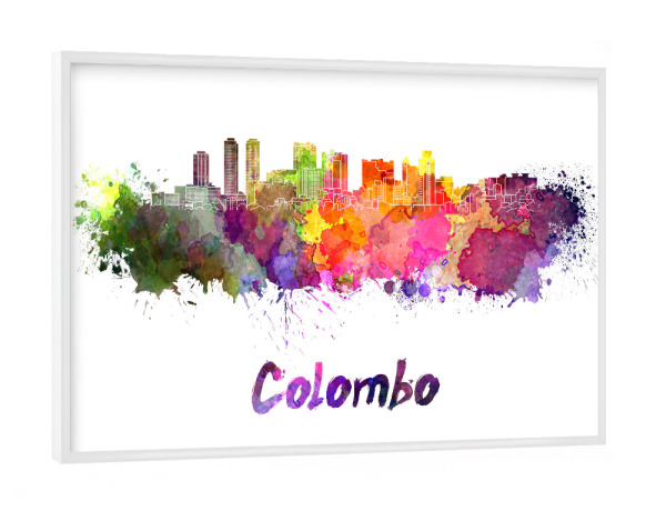 Poster mit weißem Rahmen "COLOMBO skyline in watercolor-b" artboxONE - Städte,Reise,Abstrakt,Architektur