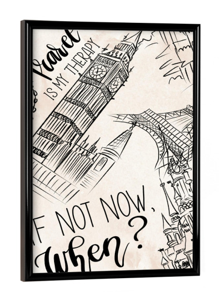 Poster mit schwarzem Rahmen "Travel Is My Therapy Pattern" artboxONE - Städte / London,Reise,Städte / Paris,Reise / Länder,Städte / Barcelona