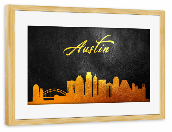 Poster mit Rahmen kiefer "Austin Texas Gold Skyline" artboxONE - Städte - Austin,Texas,Gold,Skyline,Stadt,Usa