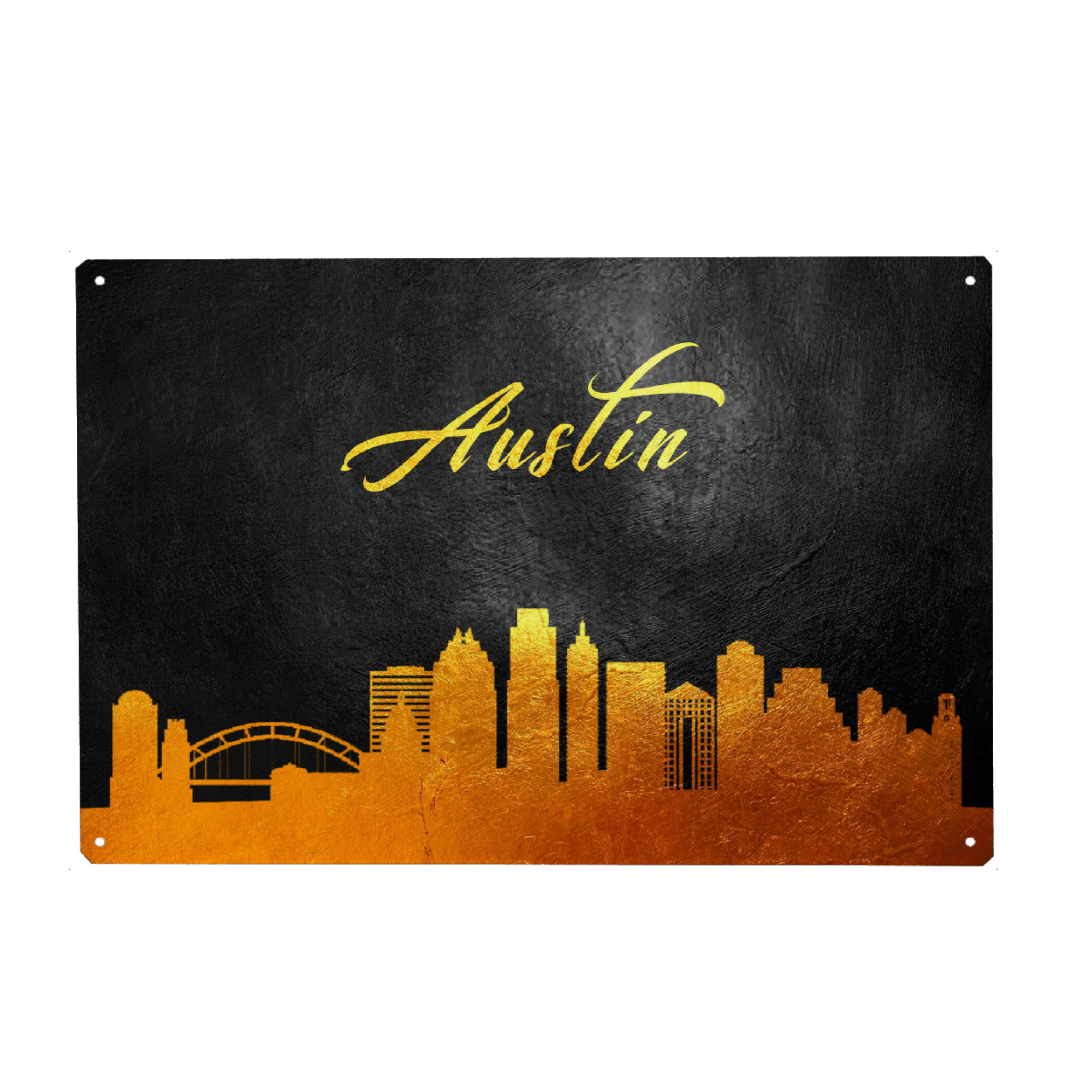 Metall Poster "Austin Texas Gold Skyline" artboxONE - Städte - Austin,Texas,Gold,Skyline,Stadt,Usa - Blechschild