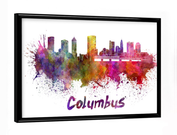 Poster mit schwarzem Rahmen "COLUMBUS skyline in watercolor-b" artboxONE - Städte,Abstrakt,Architektur