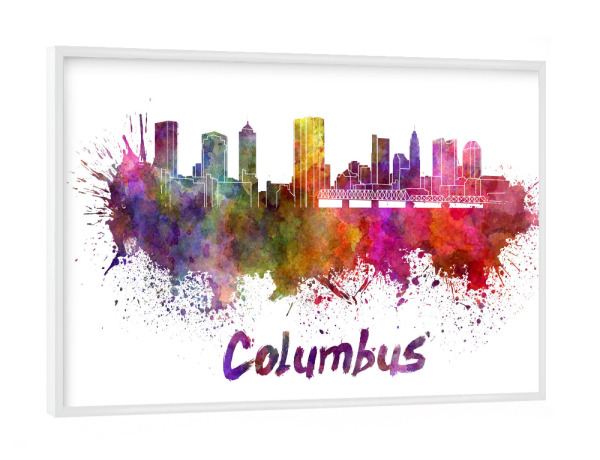 Poster mit weißem Rahmen "COLUMBUS skyline in watercolor-b" artboxONE - Städte,Abstrakt,Architektur