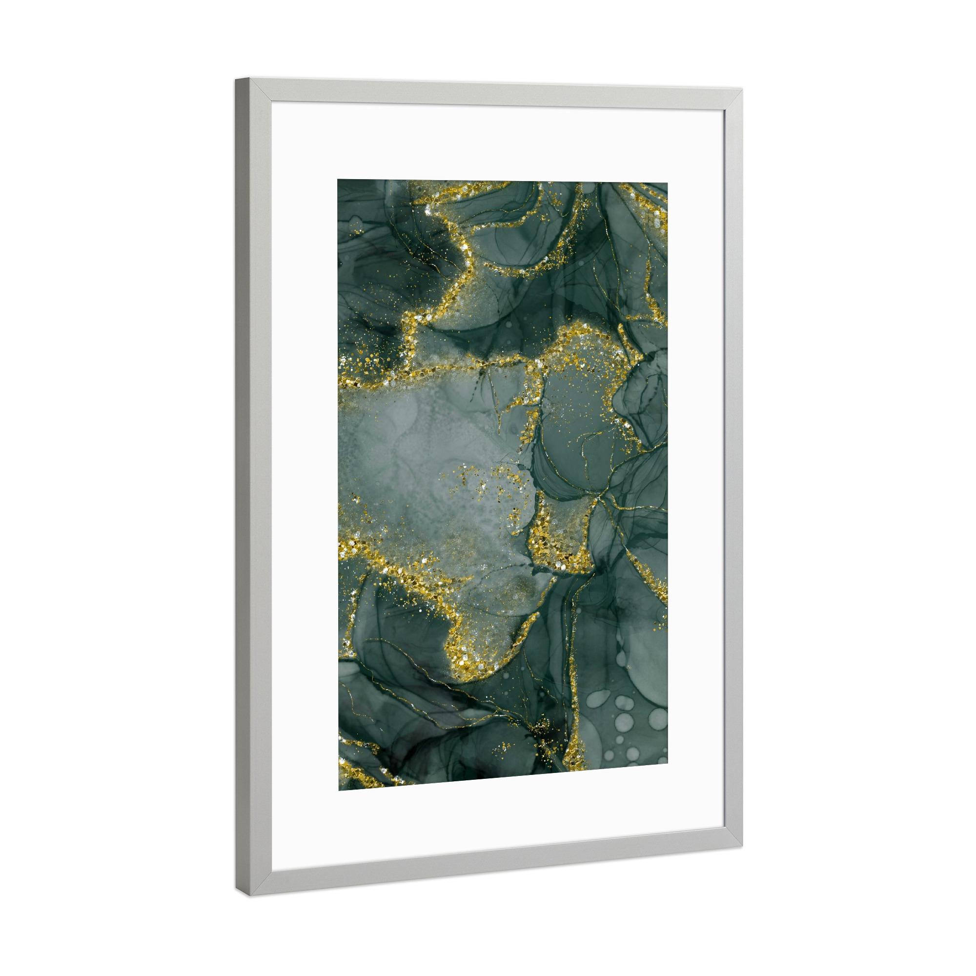 Poster mit Rahmen Silber "Green And Gold Paper" artboxONE - Typografie,Abstrakt,Fashion,Marmor,Festivals