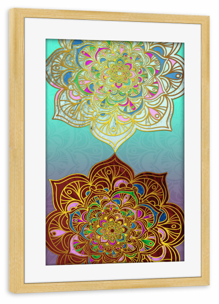 Poster mit Rahmen kiefer "Mandala symmetric" artboxONE - Abstrakt,Geometrie - Mandala,Vector,Yoga,Boho,Fancy,Arabic,Abstract,Nature,Tribal
