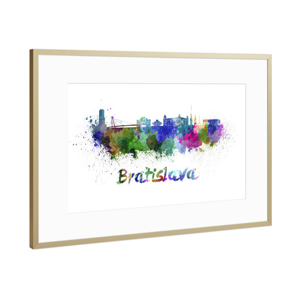 Poster mit Rahmen Gold "BRATISLAVA skyline in watercolor-b" artboxONE - Städte,Reise,Abstrakt,Architektur