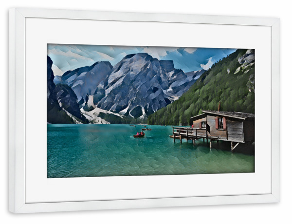Poster mit Rahmen weiß "Am Pragser Wildsee" artboxONE - Natur,Reise,Abstrakt