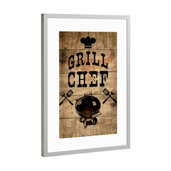 Poster mit Rahmen Silber "Grill Chef Board" artboxONE - Typografie,Essen & Trinken,Für Papa,Männer