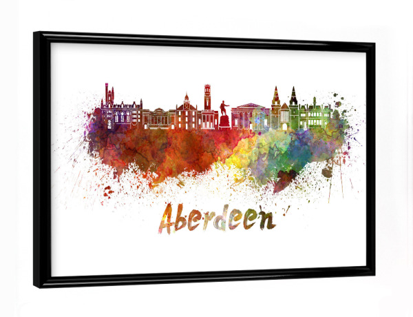 Poster mit schwarzem Rahmen "ABERDEEN skyline in watercolor-b" artboxONE - Städte,Reise,Reise / Länder