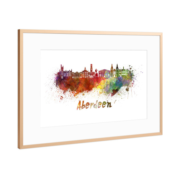 Poster mit Rahmen Kupfer "ABERDEEN skyline in watercolor-b" artboxONE - Städte,Reise,Reise / Länder