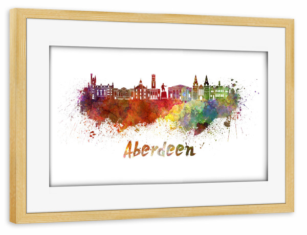 Poster mit Rahmen kiefer "ABERDEEN skyline in watercolor-b" artboxONE - Städte,Reise,Reise / Länder