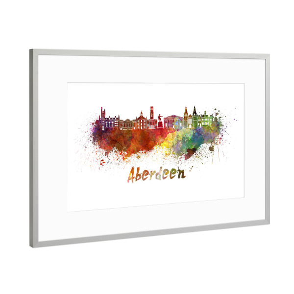 Poster mit Rahmen Silber "ABERDEEN skyline in watercolor-b" artboxONE - Städte,Reise,Reise / Länder