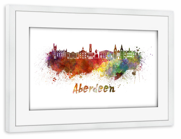 Poster mit Rahmen weiß "ABERDEEN skyline in watercolor-b" artboxONE - Städte,Reise,Reise / Länder