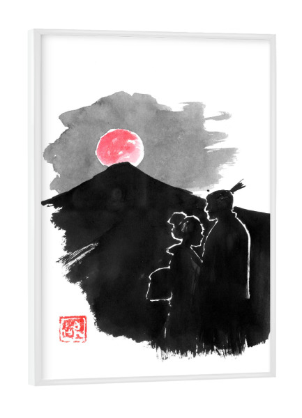 Poster mit weißem Rahmen "Red moon couple" artboxONE - Natur,Schwarzweiß