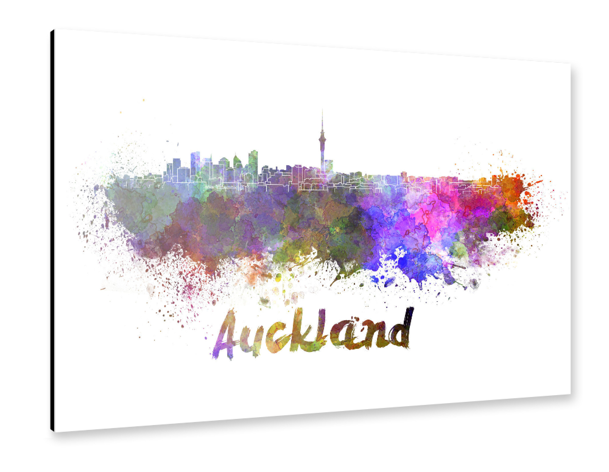 Alu-Dibond "AUCKLAND Skyline in watercolor-b" 75x50 cm artboxONE