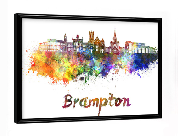 Poster mit schwarzem Rahmen "BRAMPTON skyline in watercolor-b" artboxONE - Städte,Abstrakt,Architektur,Sport