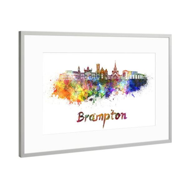 Poster mit Rahmen Silber "BRAMPTON skyline in watercolor-b" artboxONE - Städte,Abstrakt,Architektur,Sport