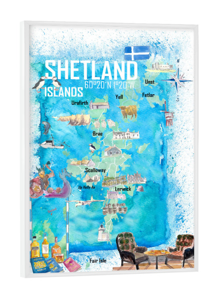 Poster mit weißem Rahmen "Shetland Travel Map" artboxONE - Reise,Reise / Strand und Meer,Reise / Länder,Kartografie