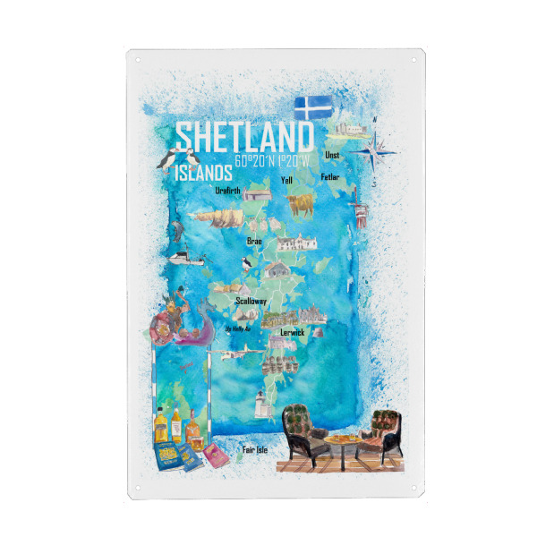 Holzbild "Shetland Travel Map" artboxONE - Reise,Reise / Strand und Meer,Reise / Länder,Kartografie