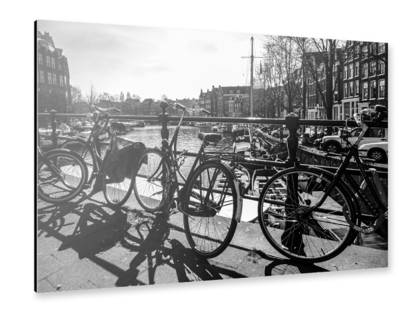 Alu-Dibond "Bikes of Amsterdam BW" 30x20 cm artboxONE