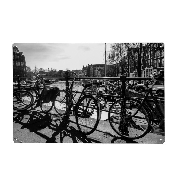 Holzbild "Bikes of Amsterdam BW" artboxONE - Reise,Städte / Amsterdam