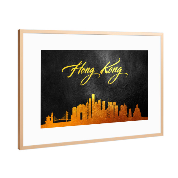 Poster mit Rahmen Kupfer "Hong Kong Gold Skyline" artboxONE - Städte - Hong kong,Gold,Skyline,City,Stadt