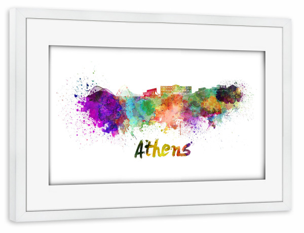 Poster mit Rahmen weiß "ATHENS Skyline in watercolor-b" artboxONE - Städte,Reise,Abstrakt,Architektur
