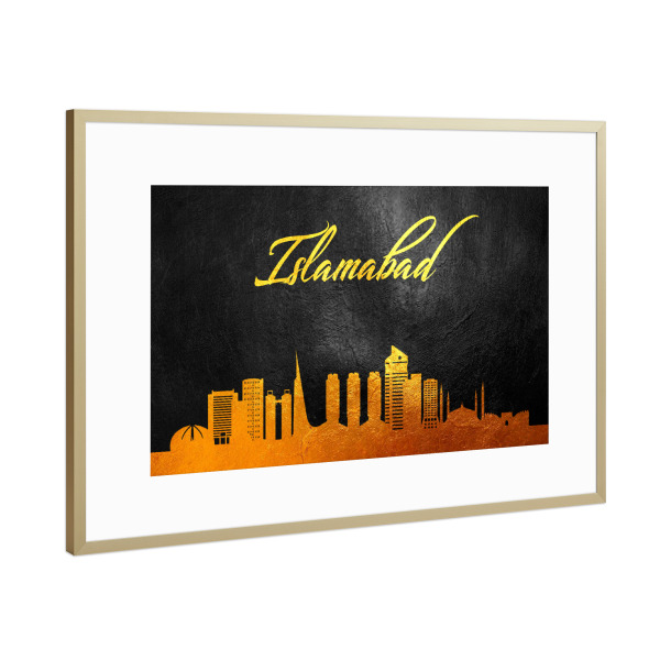 Poster mit Rahmen Gold "Islamabad Pakistan Gold Skyline" artboxONE - Städte - Gold,Skyline,Islamabad,Pakistan,City,Stadt