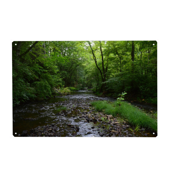 Holzbild "Ein Bach inmitten des Waldes" artboxONE - Natur