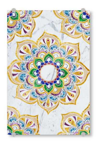 Acrylglasbild "Mandala fancy stones" artboxONE - Natur,Abstrakt - Mandala,Vector,Yoga,Boho,Fancy,Arabic,Abstract,Nature,Gold,Stone,Precious