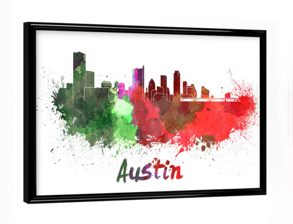 Poster mit schwarzem Rahmen "AUSTIN v2 Skyline in watercolor-b" artboxONE - Städte,Reise,Abstrakt,Architektur