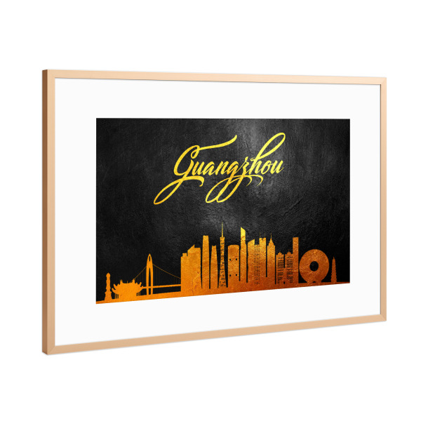 Poster mit Rahmen Kupfer "Guangzhou China Gold Skyline" artboxONE - Städte - Guangzhou,China,Gold,Skyline,City,Stadt