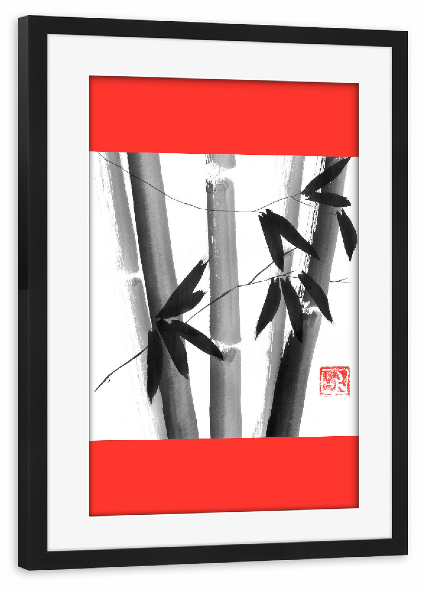 Poster mit Rahmen schwarz "Bamboo c" artboxONE - Floral - Bamboo,Sumie,Japan,Leaves,Blätter,Trees,Bäume,Bambus