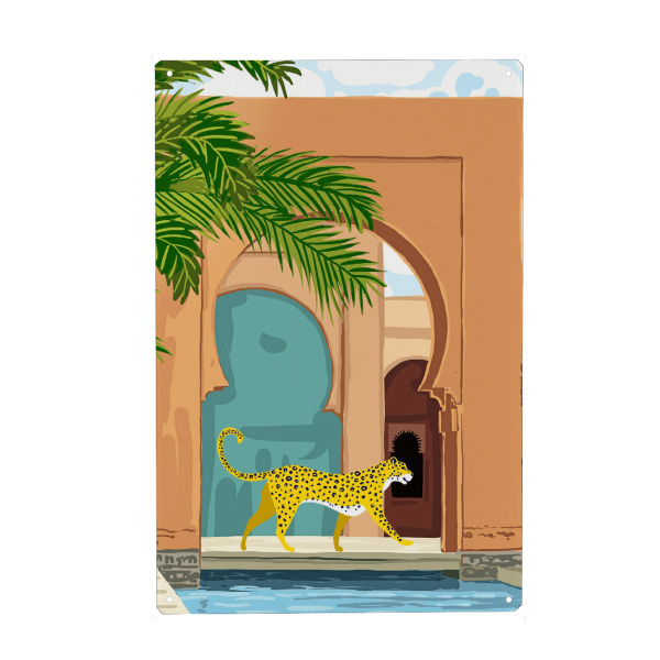Metall Poster "Cheetah under the Moroccan arch" artboxONE - Tiere,Architektur