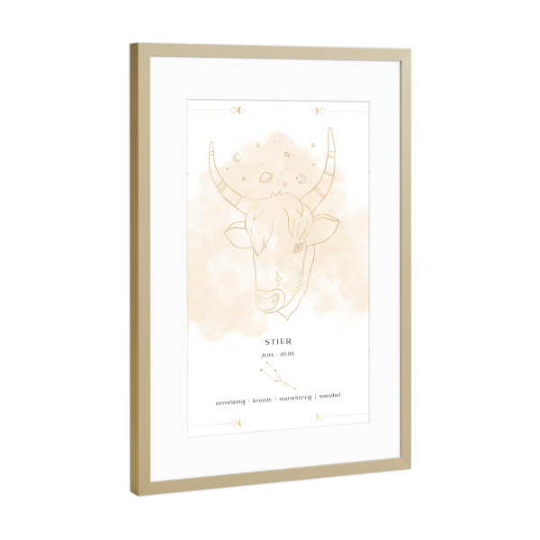 Poster mit Rahmen Gold "Stier Sternzeichen" artboxONE - Abstrakt,Fiktion,Galaxy