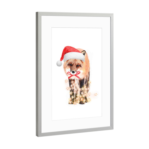 Poster mit Rahmen Silber "Christmas Fox" artboxONE - Tiere,Weihnachten