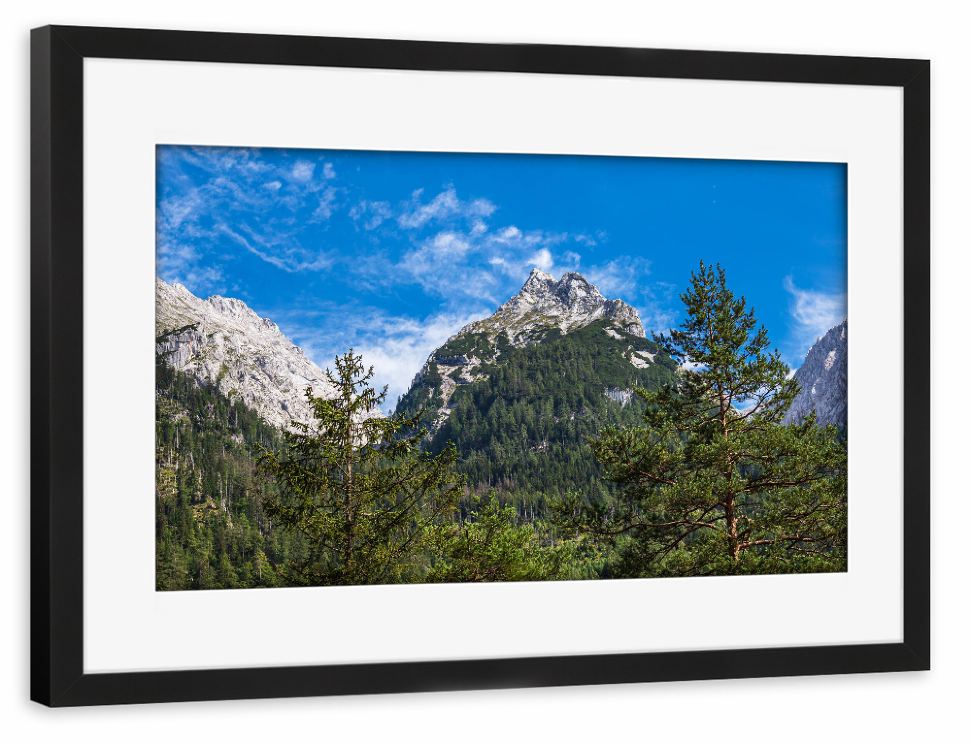 Poster mit Rahmen schwarz "Baumwipfel und Berge" artboxONE - Natur,Reise