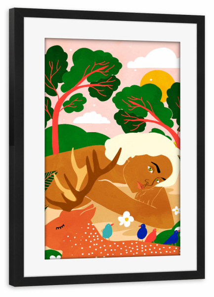 Poster mit Rahmen schwarz "Find Your Happy Place" artboxONE - Tiere,Menschen