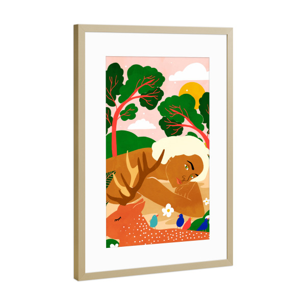 Poster mit Rahmen Gold "Find Your Happy Place" artboxONE - Tiere,Menschen