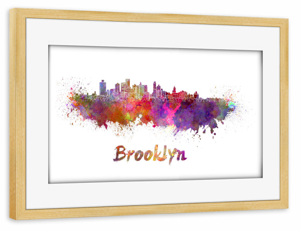 Poster mit Rahmen kiefer "BROOKLYN skyliner in watercolor-b" artboxONE - Städte,Reise,Abstrakt,Architektur