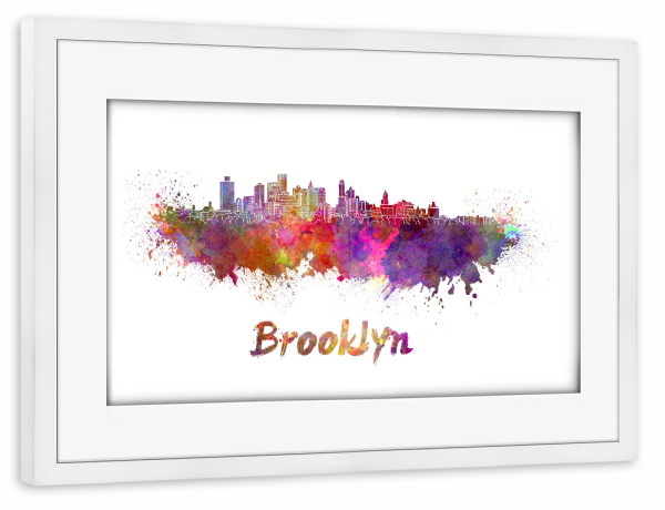Poster mit Rahmen weiß "BROOKLYN skyliner in watercolor-b" artboxONE - Städte,Reise,Abstrakt,Architektur