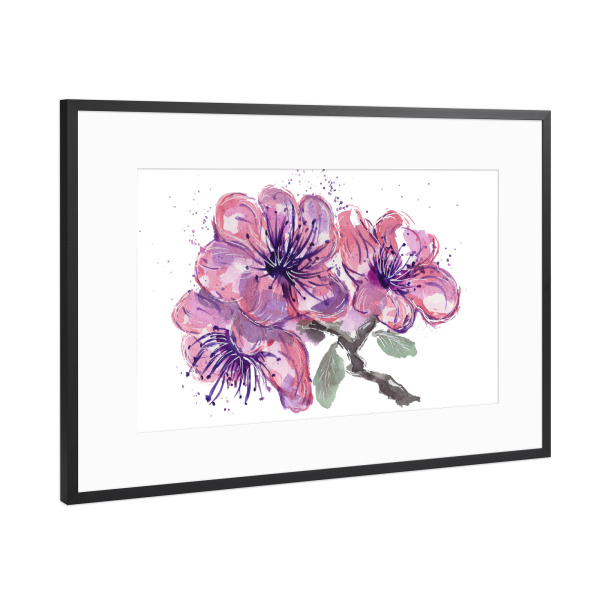 Poster mit Rahmen Schwarz (Metallic) "Hibiskus in Pink" artboxONE - Natur,Floral