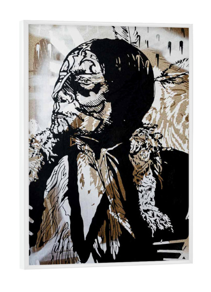 Poster mit weißem Rahmen "Sitting bull" artboxONE - Floral,Schwarzweiß,Streetart - Female,Woman,Frau,Abstract,Abstrakt